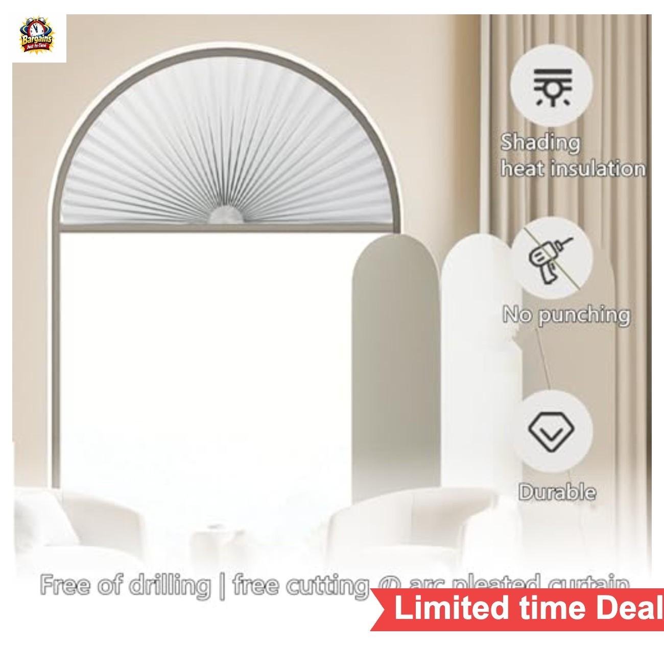 Arch Window Pleated Blinds Half Circle Non-Woven Cordless Self Adhesive Shade