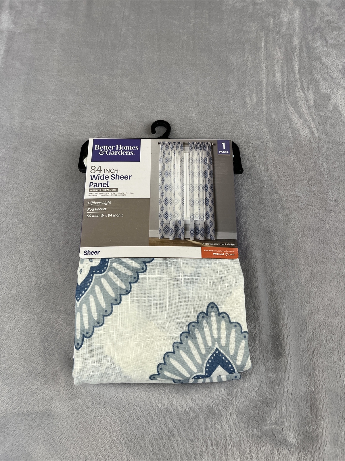 Better Home & Gardens 84 inch wide sheer panel Diamond Medallion 50in W x 84in L