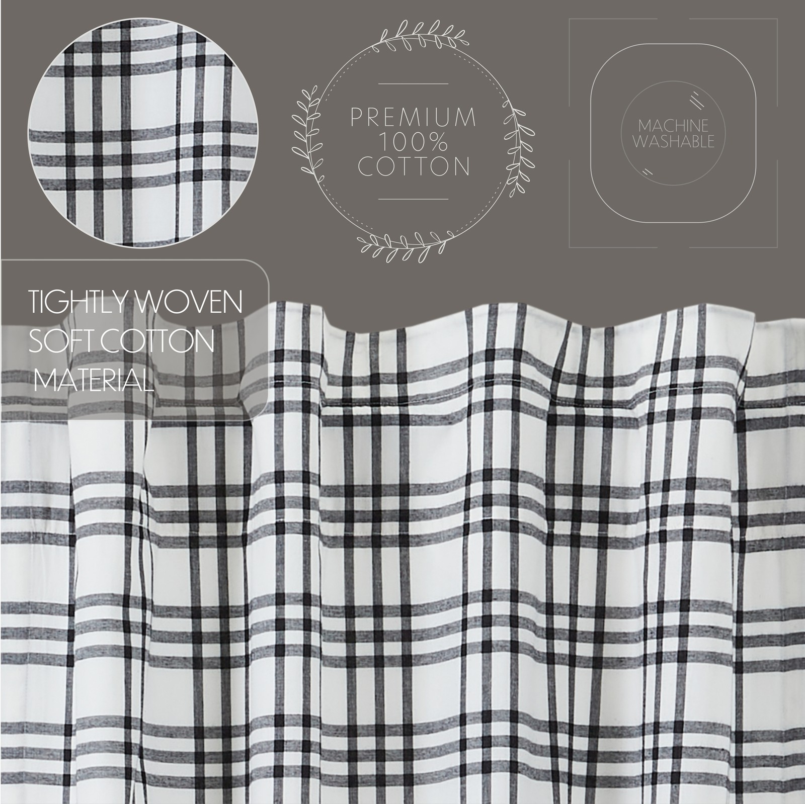 VHC Brands Farmhouse 24″x36″ Tier Pair Black Rod Pocket Kitchen Window Curtains