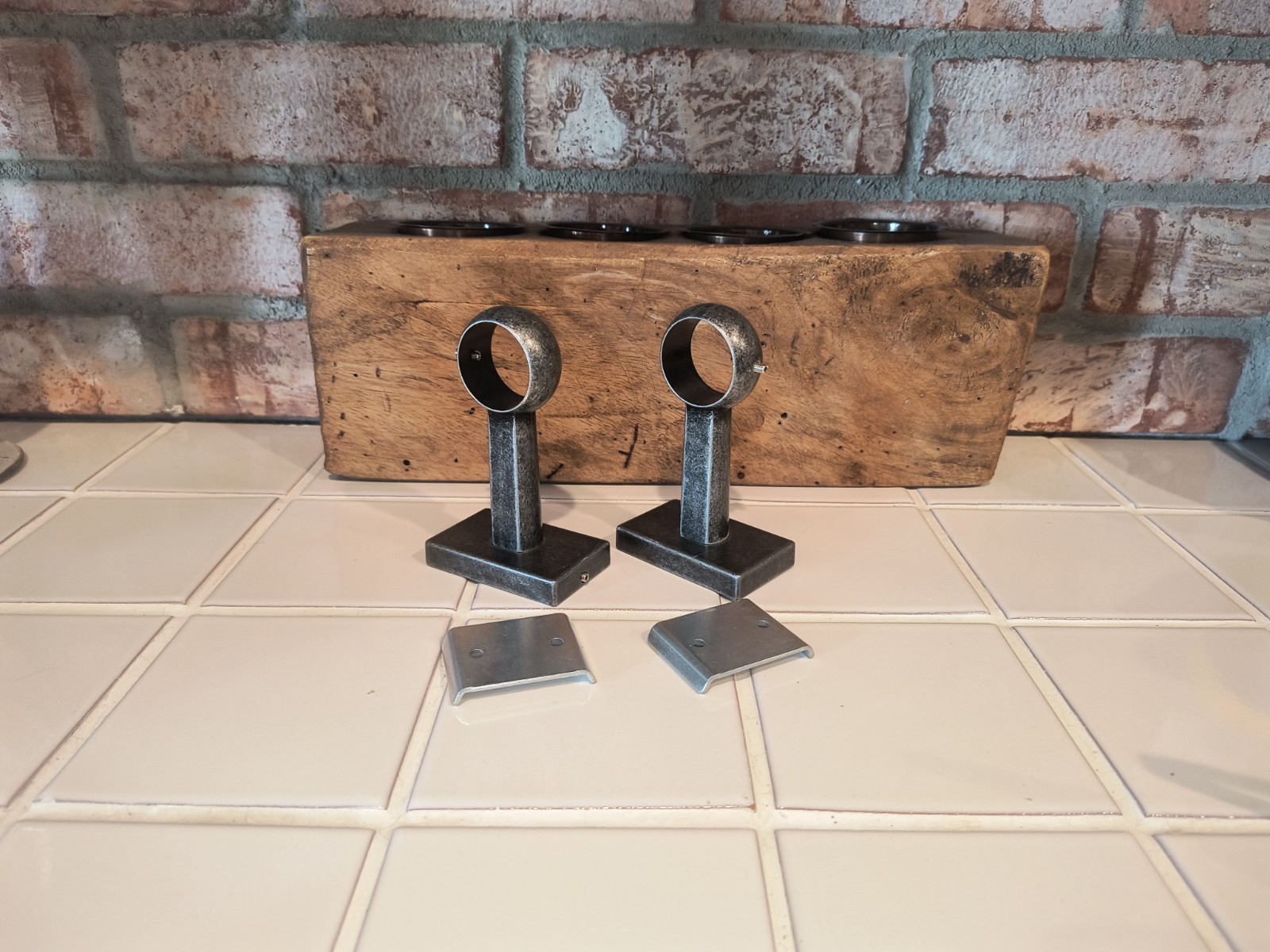 2 POTTERY BARN CAST PEWTER .75 CURTAIN ROD CLOSED END BRACKETS