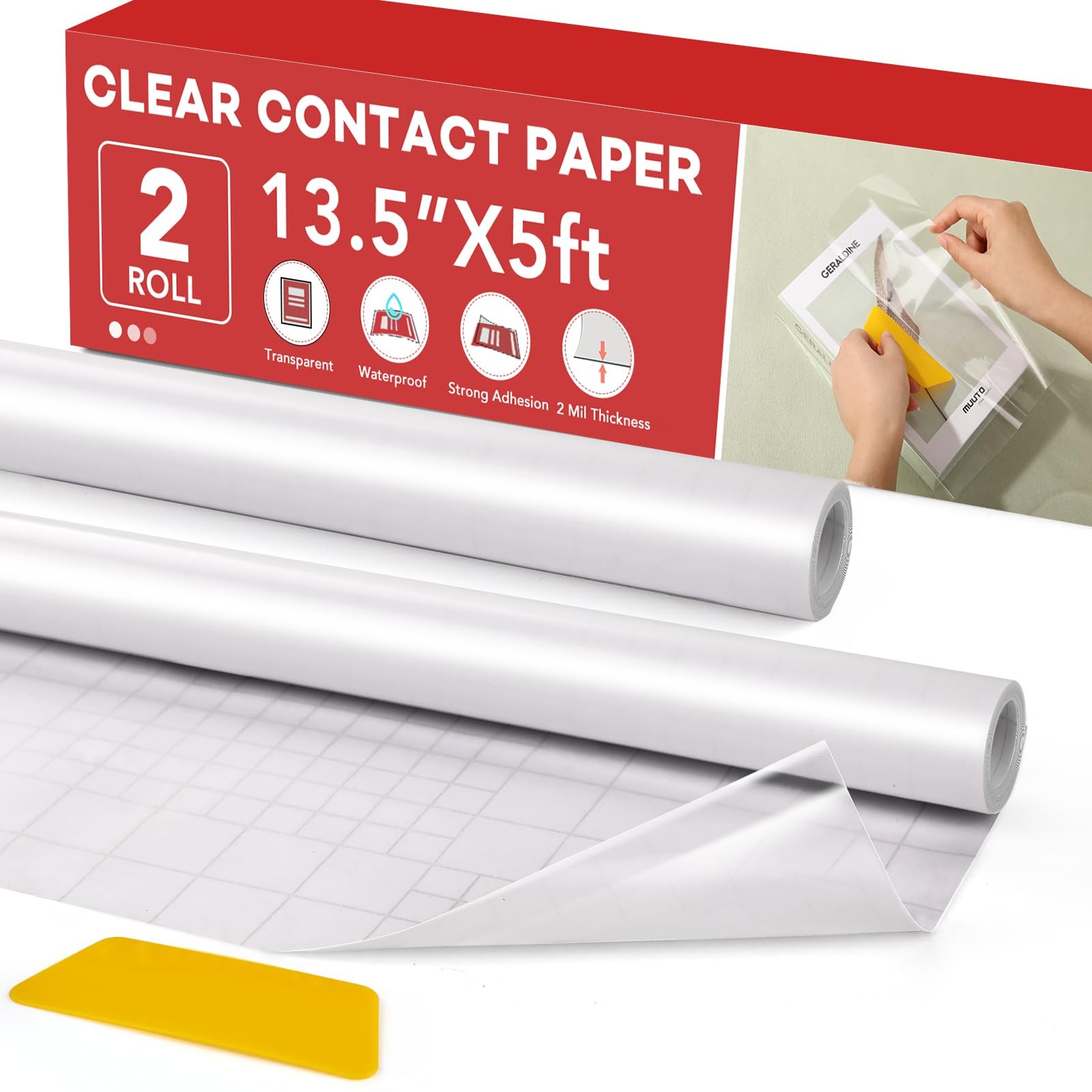 2 Rolls Clear Contact Paper, Plastic Book Covers 13.5 in x 13.5″x5ft, 2
