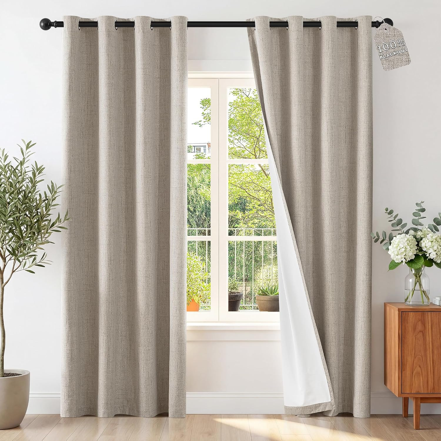 Linen Blackout Curtains 63 Inch Length 100% Blackout Curtain | 52W X 63L, Natura