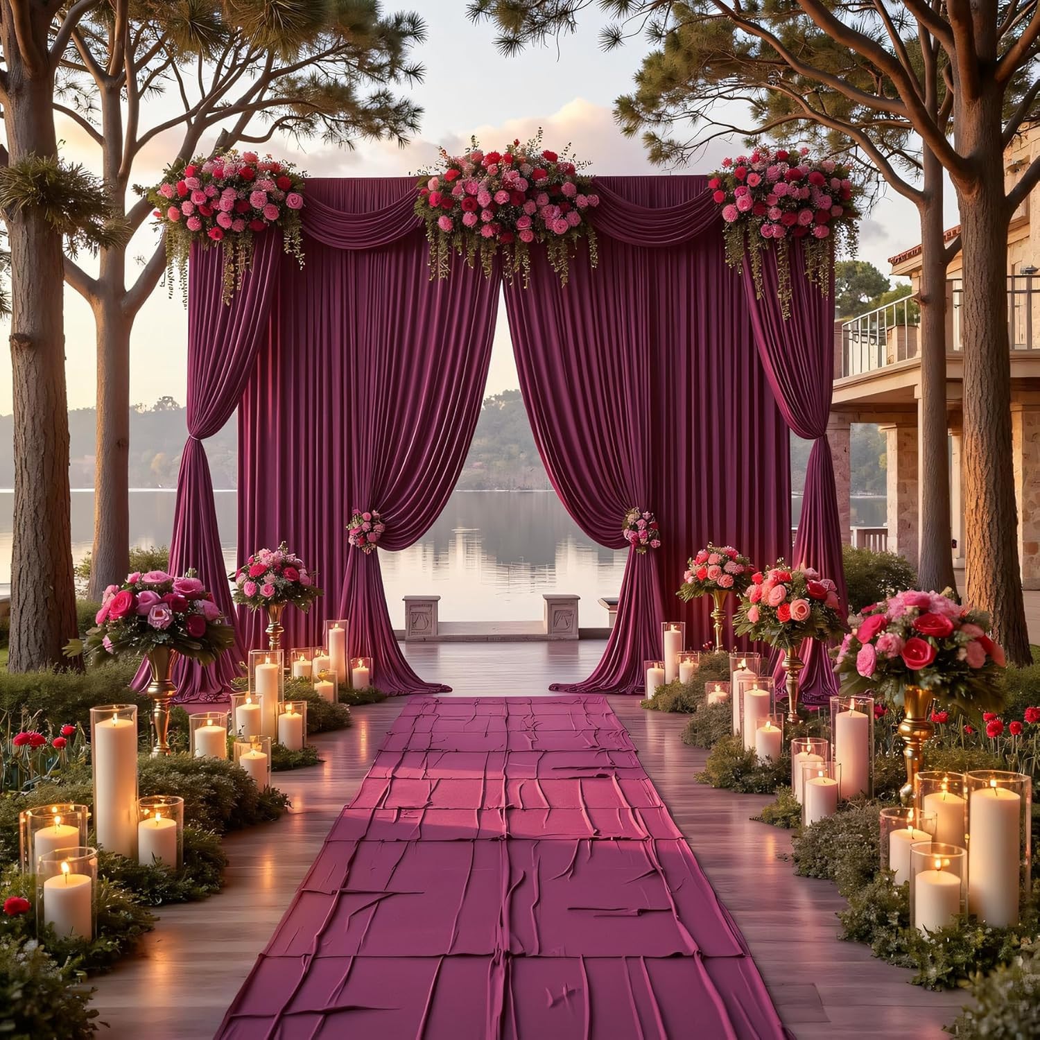 4 PANELS Wrinkle Free Burgundy Backdrop Curtain for Parties Soft Fabric Drapes