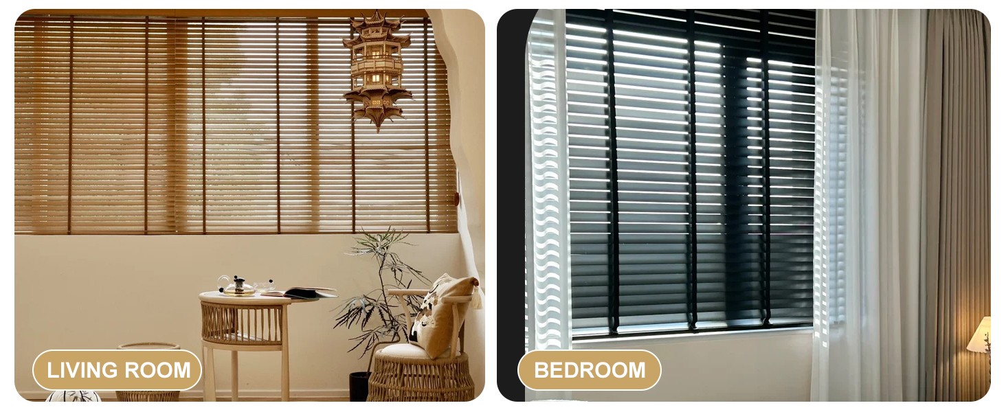 2″ Cordless Solid Wood Blinds for Indoor Window,52.5″ W x 60″ H Real Wooden