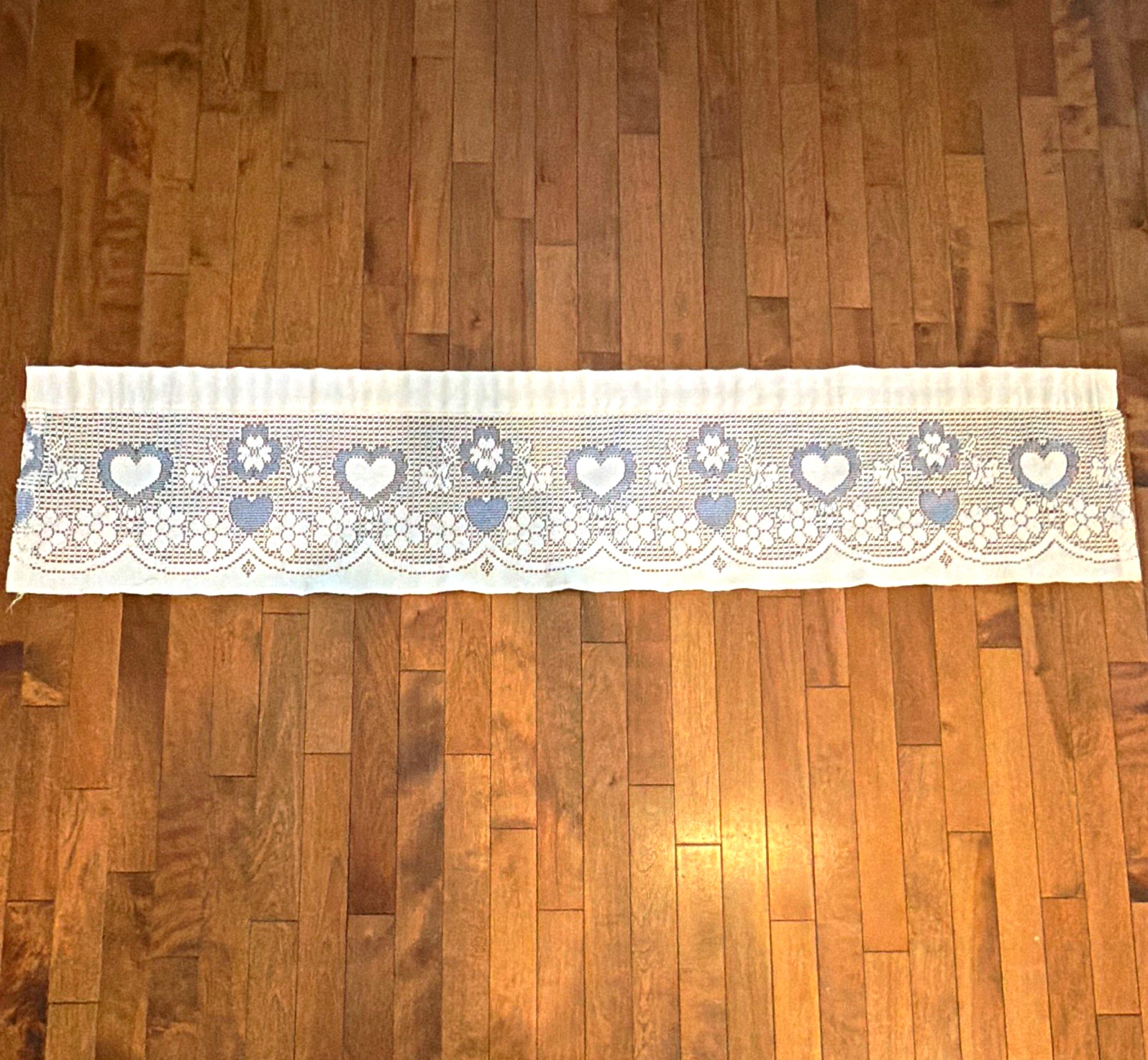 White/Blue Cotton Lace valance Heart & Floral Pattern 1pc Cottagcore