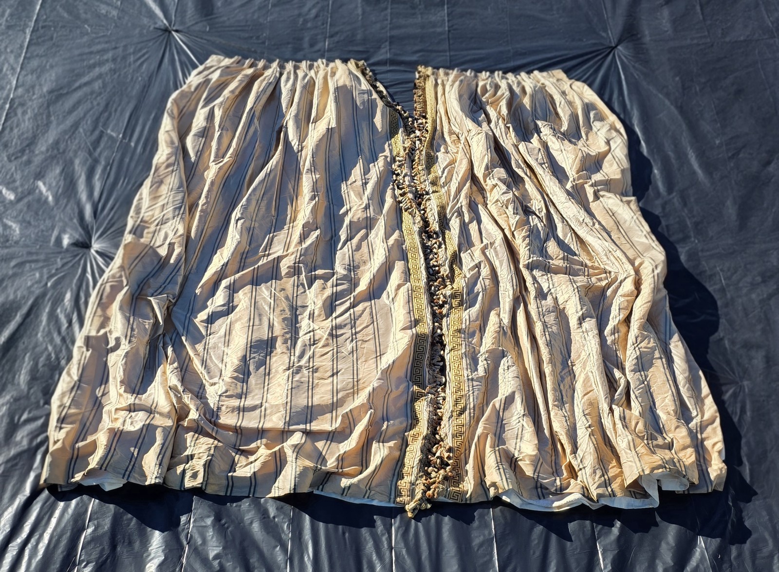Versace Style Gold/Black Interlined Drapes Set 128″ X 37″ Each Vintage Hand Made