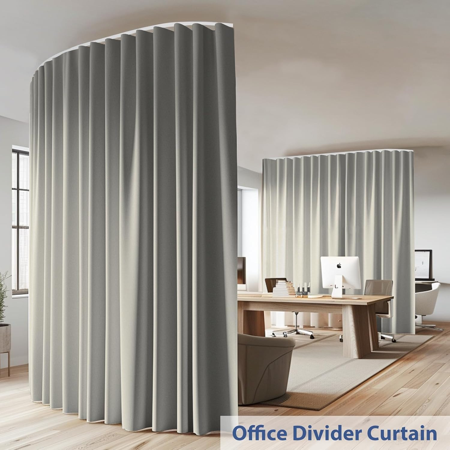 Extra Wide Blackout Curtain Track Set with Light Grey Drape for Privacy