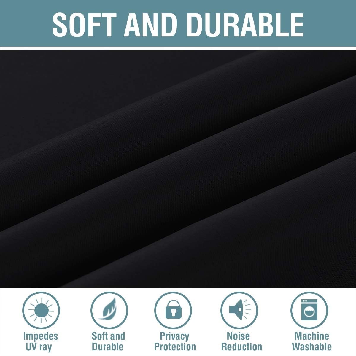 Modern 100% Blackout Curtain Panel – 63 Inch Thermal Insulated in Jet Black