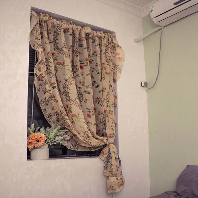 American Pastoral Curtains Floral Falbala Tulle Window Drape Panel Rod Pocket