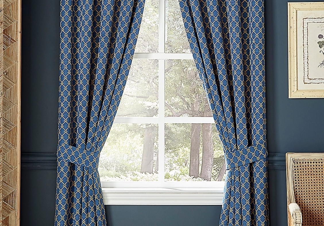 Croscill Allyce Pole Top Drape Drapery Pair 82×84 inches Blue Gold Brand New
