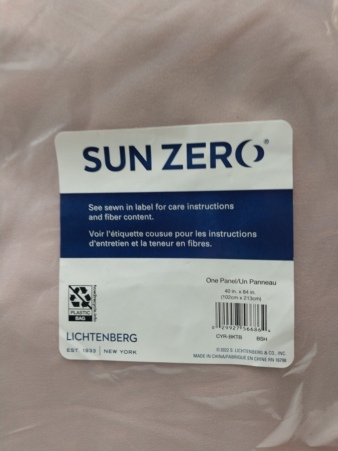 Sun Zero Panel Curtain Blush Pink 40iñ x 84in