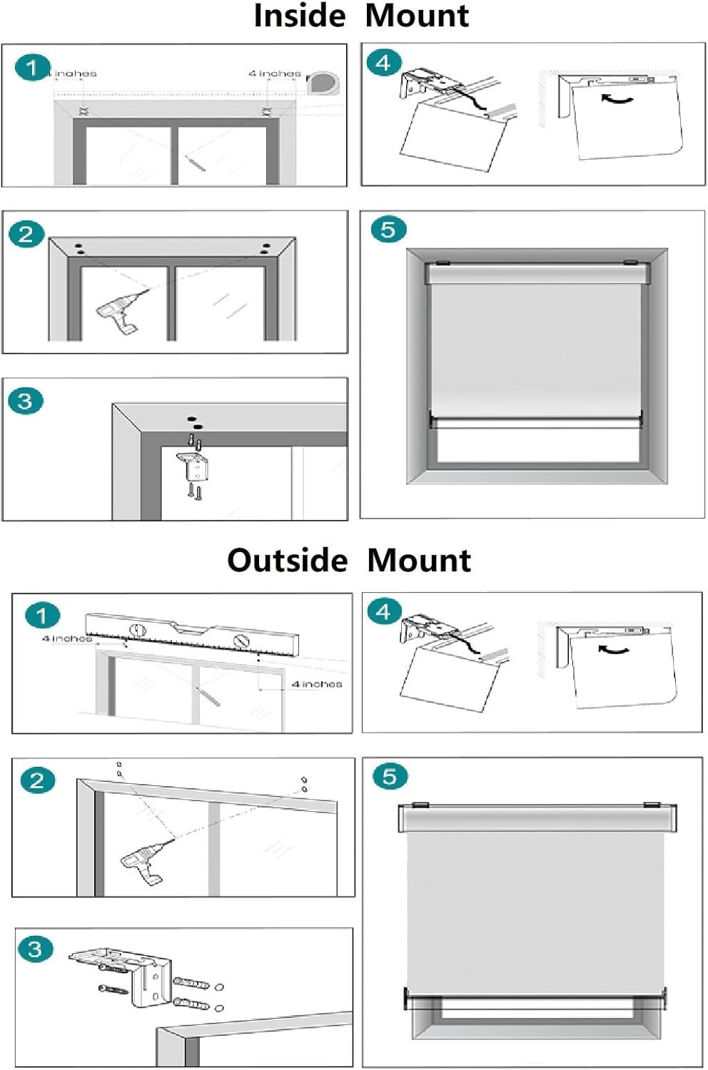 Changshade Blackout Cordless Blinds for Window No Tools No Drill Roman Shades