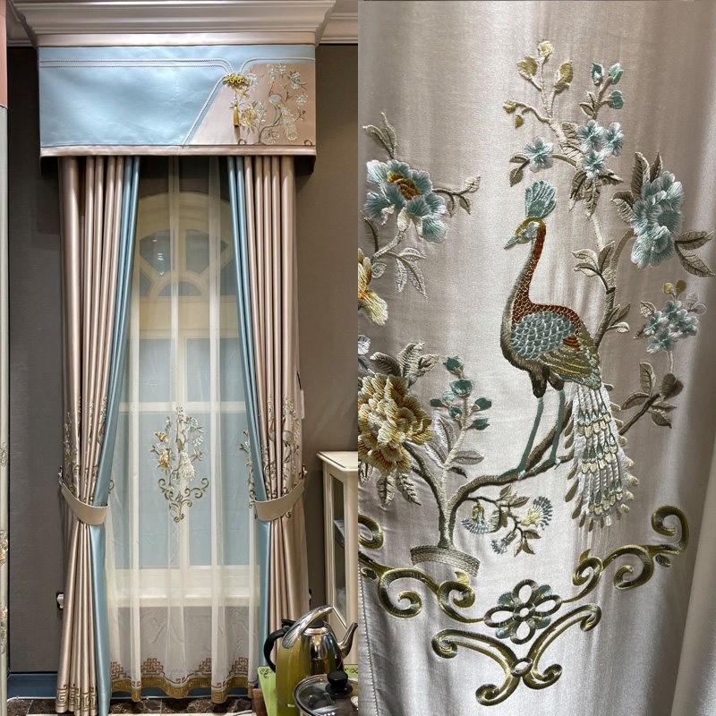 European classical embroidery valance cloth silk peacock curtain tulle M1883