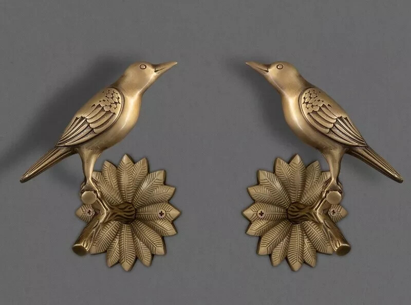Pair Tie Back Hanger Holder Screw Mount Brass Bird Curtain Hooks Tassel Wall