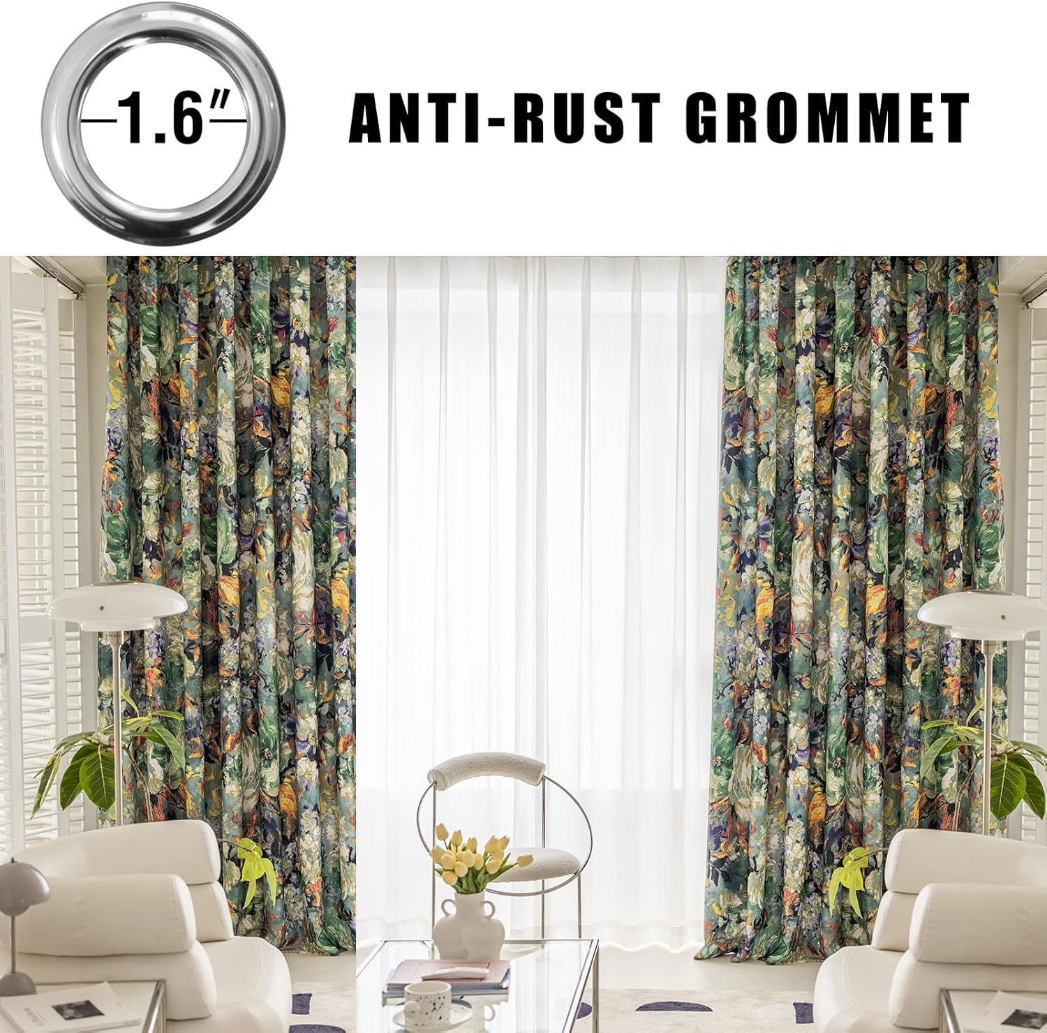 Floral Curtains for Bedroom Pattern Dark Green Vintage Painting Flower Blackout