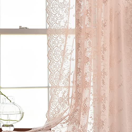 Blush Lace Curtains 96 Inches Long 2 Panels 52″W x 96″L (Pack of 2) Blush Pink