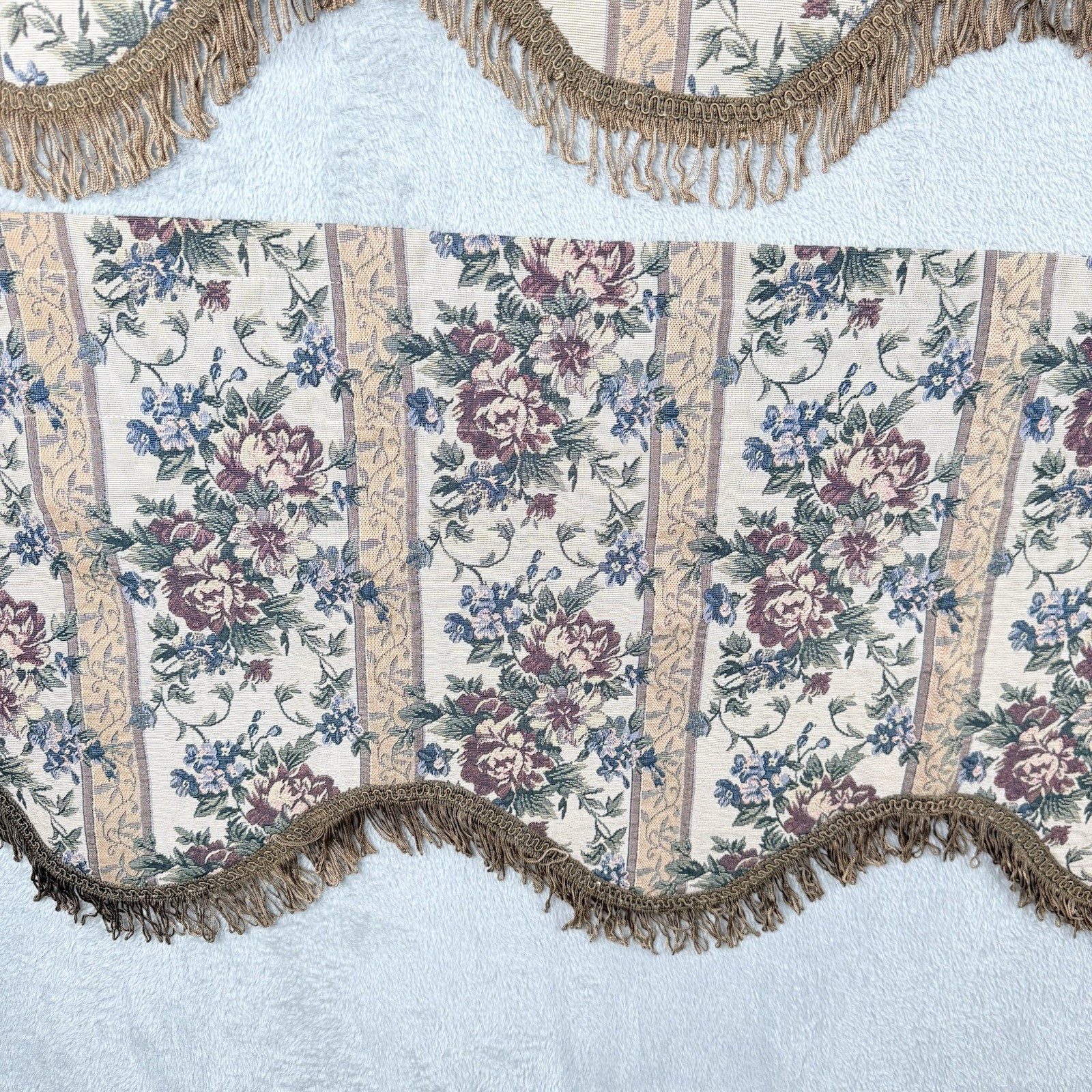 Waverly Felicite Jacobean Valance Set Dark Florals Whimsigoth Fringe 50″X14″