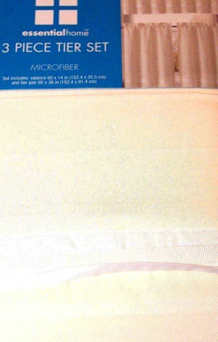 Essential Home 3-Pc Valance & Tier Set – Microfiber / Ivory