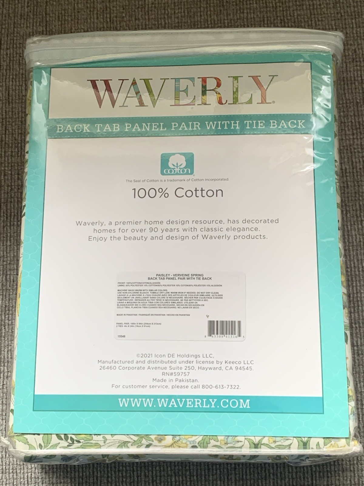Waverley New In Package Panel Pair Curtains Paisley Verveine 100” X 84” Tie Back