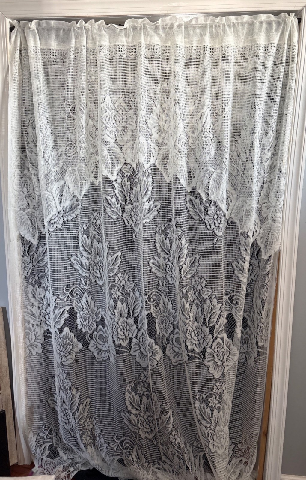 White Floral Lace Curtain Panel Elegant Sheer 60″W x 80″L Cream Decorative Windo