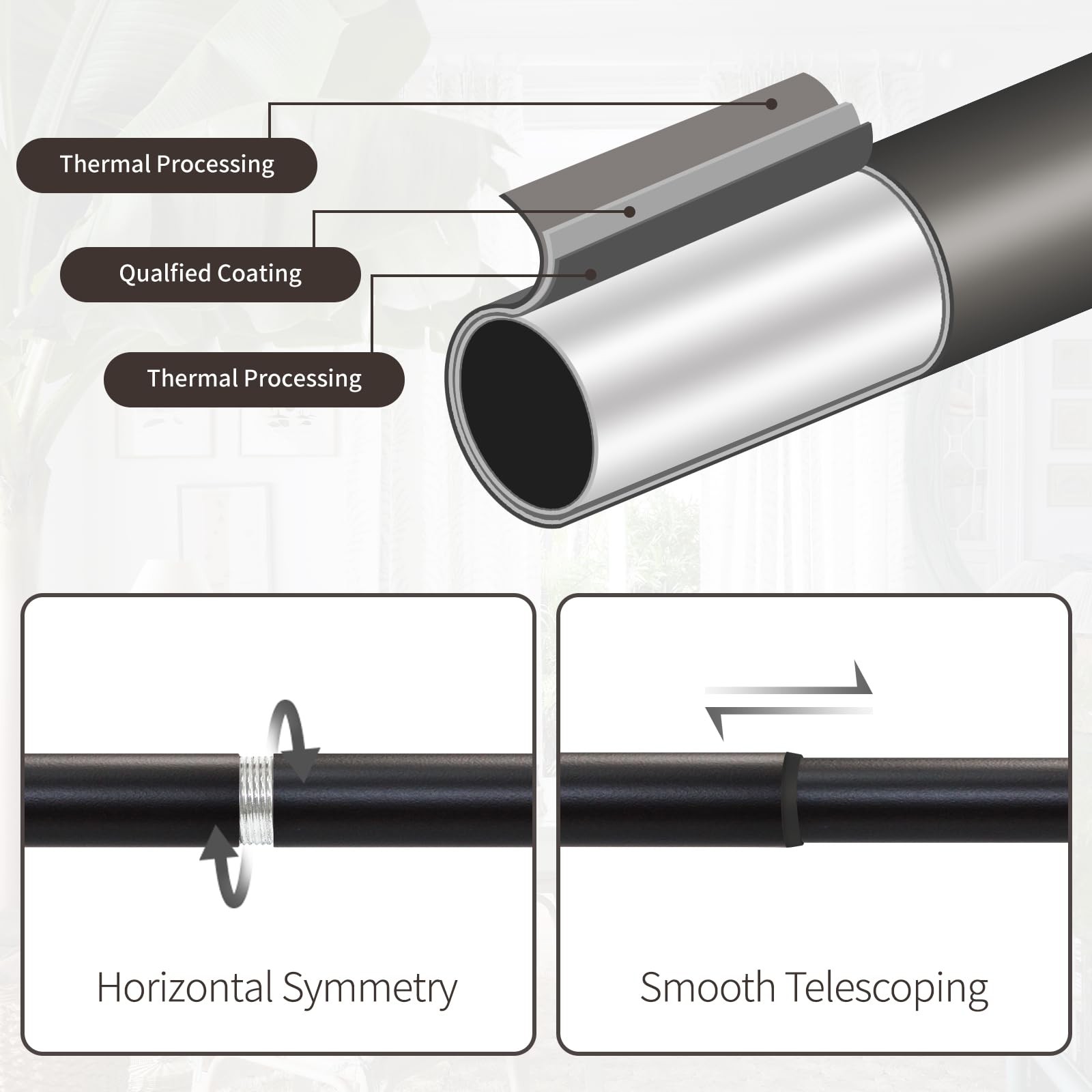 Bronze Curtain Rod for Windows 66 to 120 Inches(5.5-10ft), 1″ Diameter Heavy-…