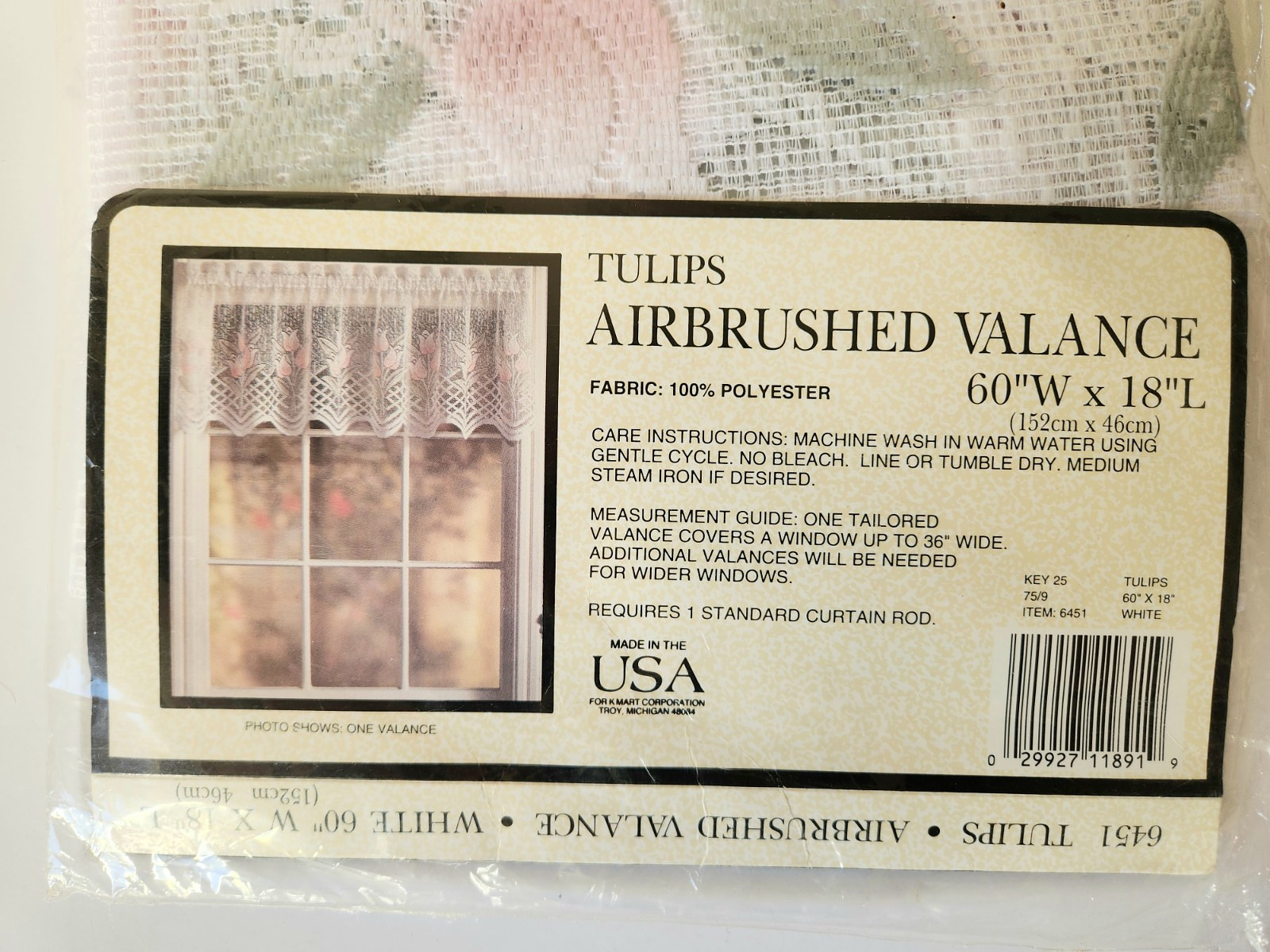 NEW Vintage Airbrushed Tulips Lace Valance 60″ x 18″ Cottage Kitchen Decor #02