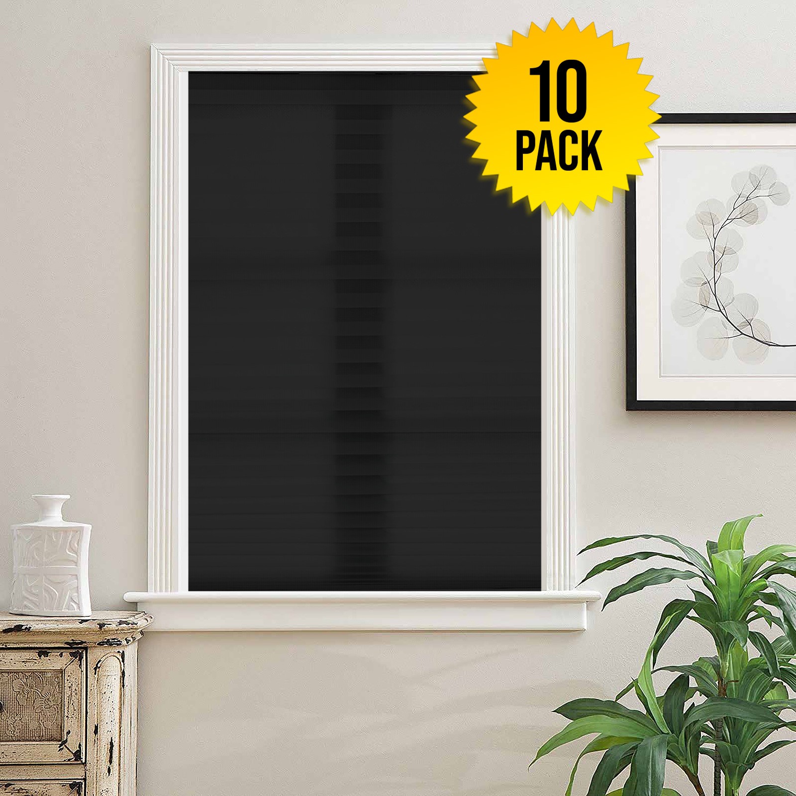 Cordless Non Woven Fabric 10-Pack Quick Fix Window Shade Blinds Black 48″x72″
