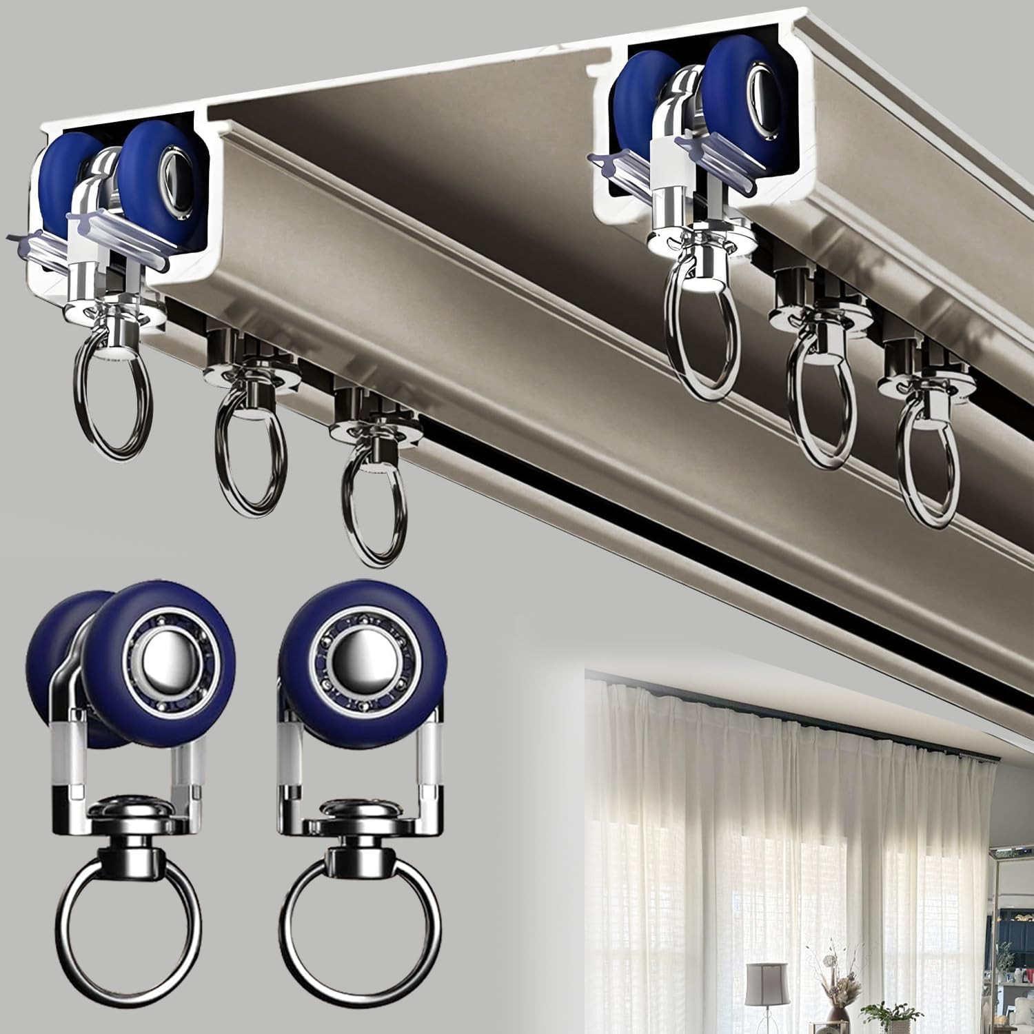 Double Curtain Track Ceiling Mounted, Heavy Duty Aluminum Sliding Rails for Curt