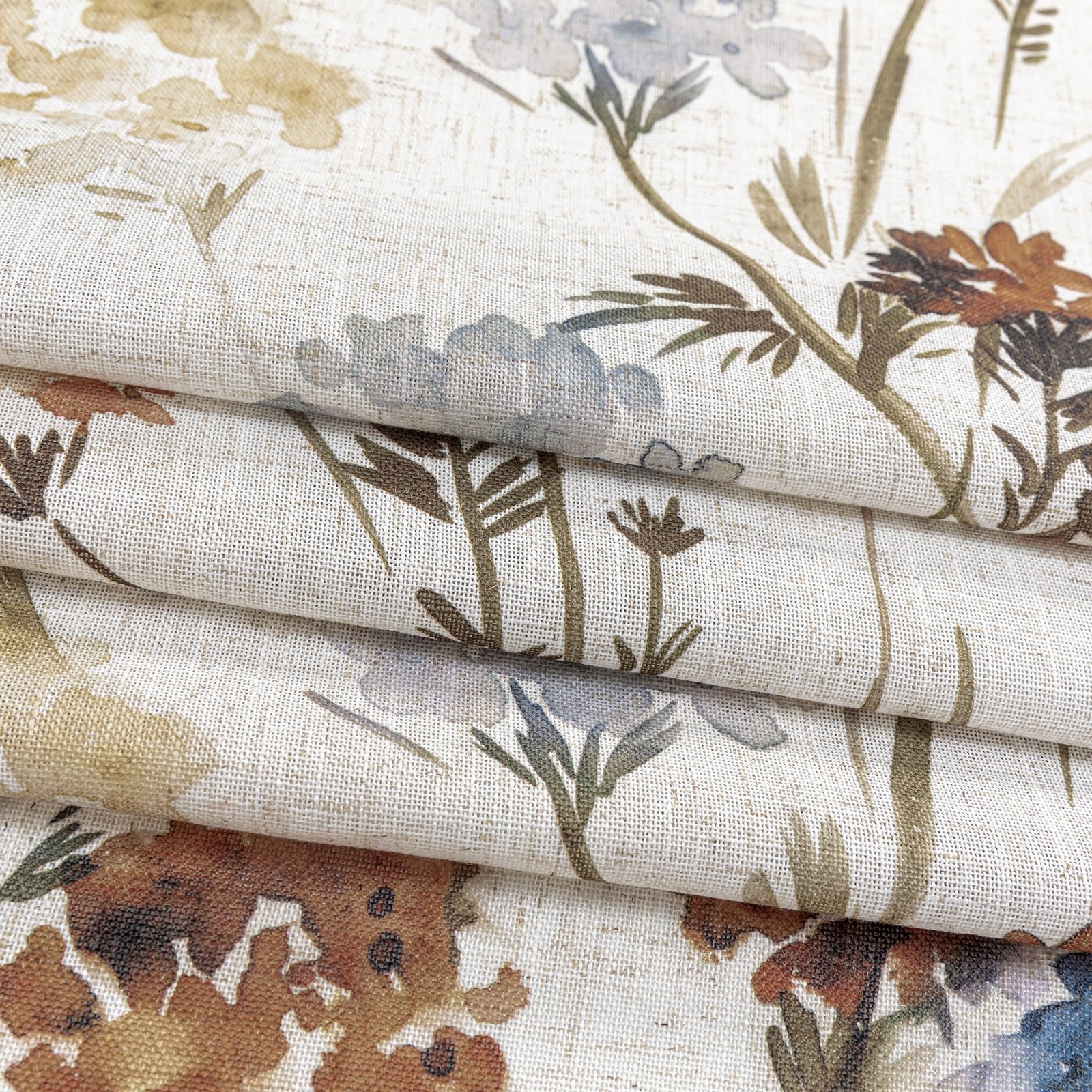 Linen Floral Curtains & Drapes 63 Inch Long 2 Panels Semi Sheer Light Filtering