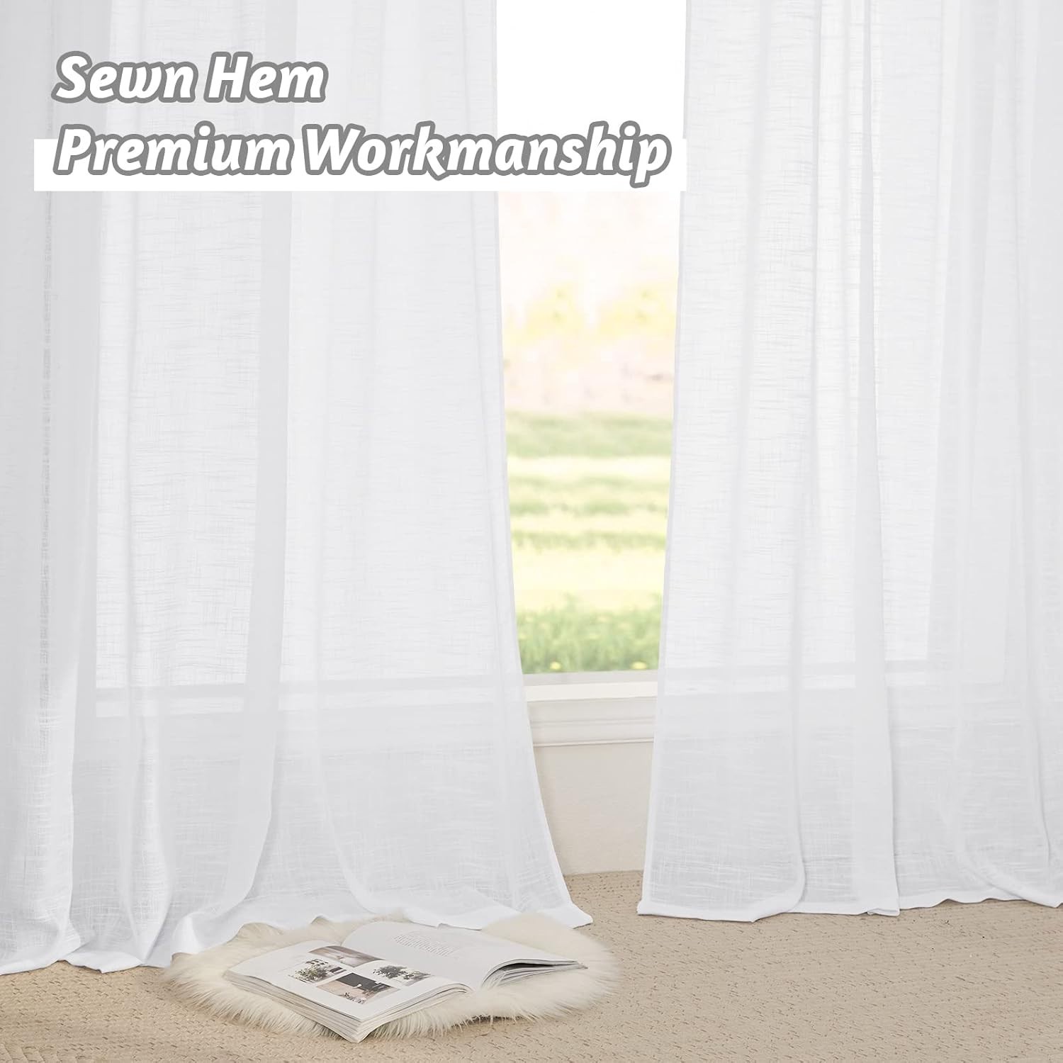 White Sheer Curtains Linen Texture Window Panels, Semi Sheer Light Filetring …