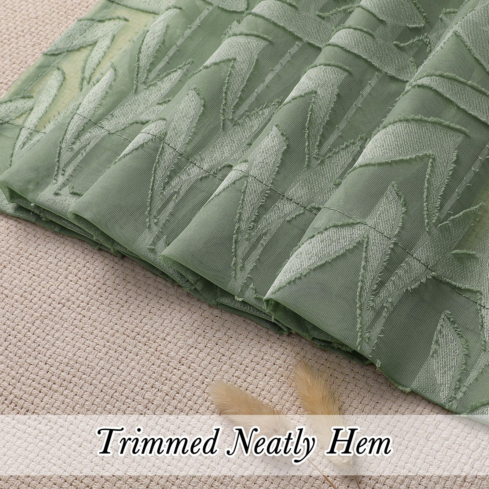 Leia 14 Inch Sage Valance for Window Green Sheer Curtains 2 PCS, Jacquard Tex…