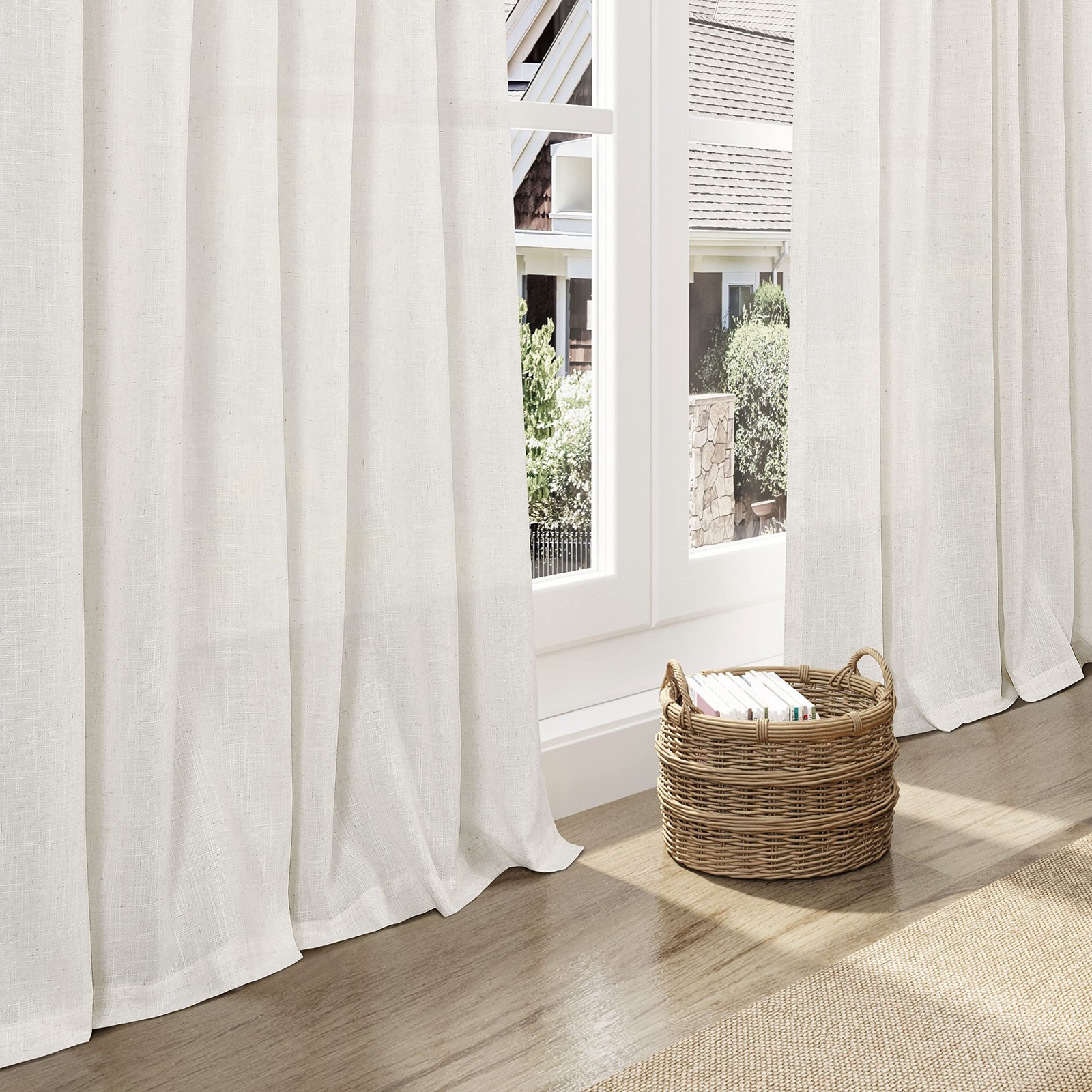 Cream Linen Back Tab Curtains 84 Inch Length for Living Room 2 Panel Set Neut…