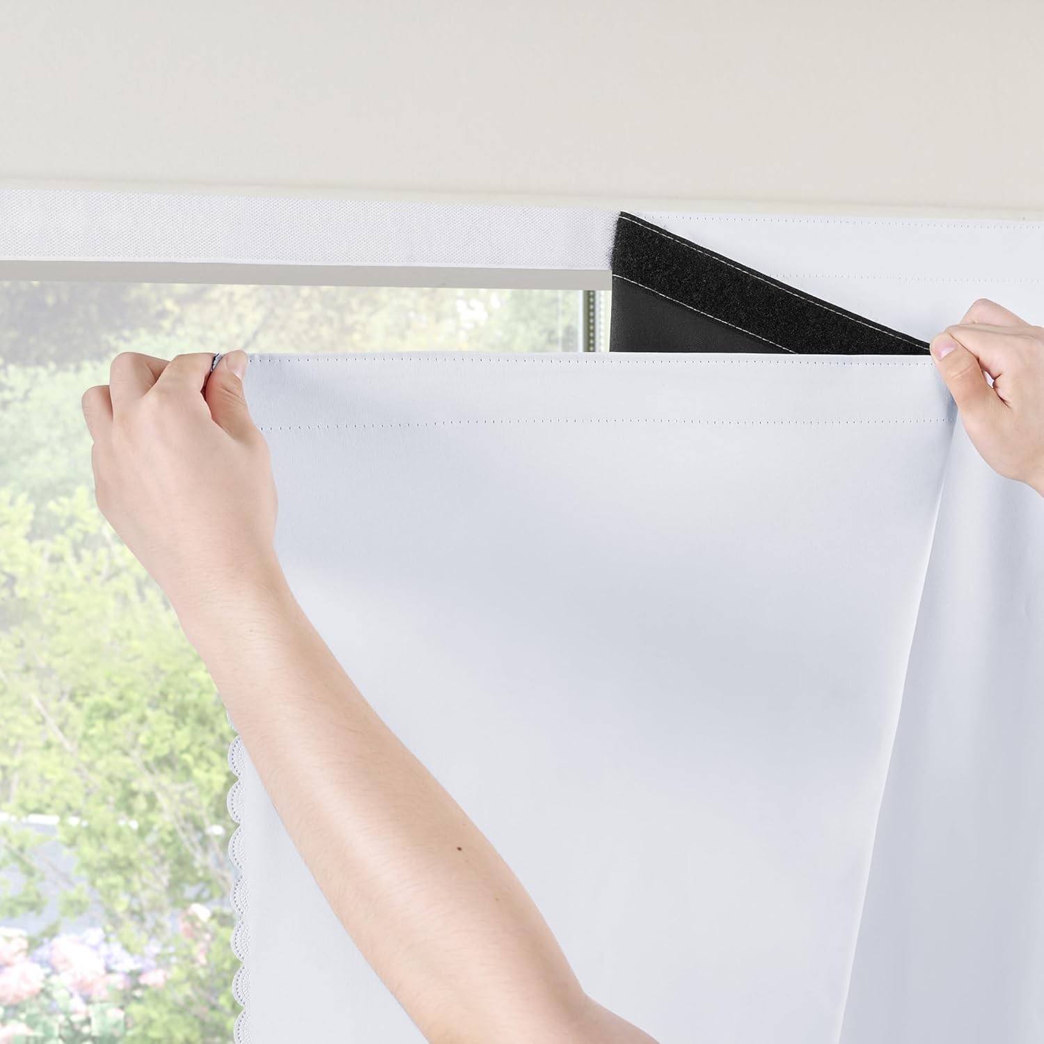 RYB HOME 100% Blackout Self Adhesive Portable Blackout Curtain, Greyish White, W