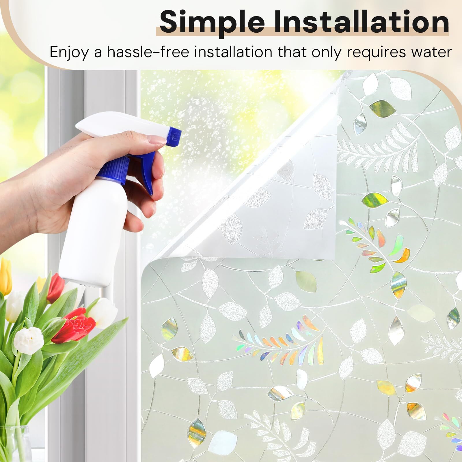 rabbitgoo Window Privacy Film Frosted Sticker Autumn Leaf Decorative Stained