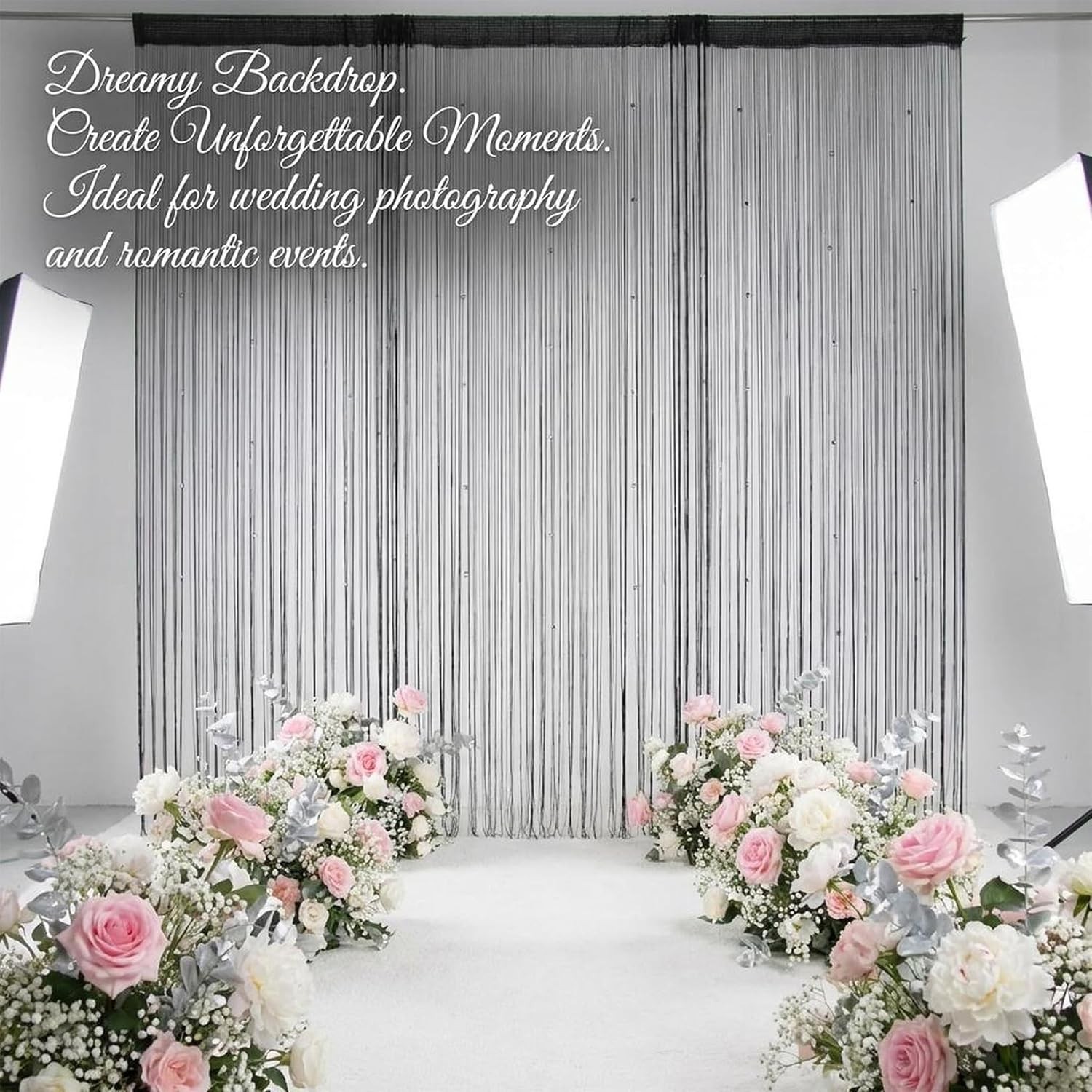 Black Beaded Curtains for Doorways – Door Beads Curtain Semi-Sheer Handmade