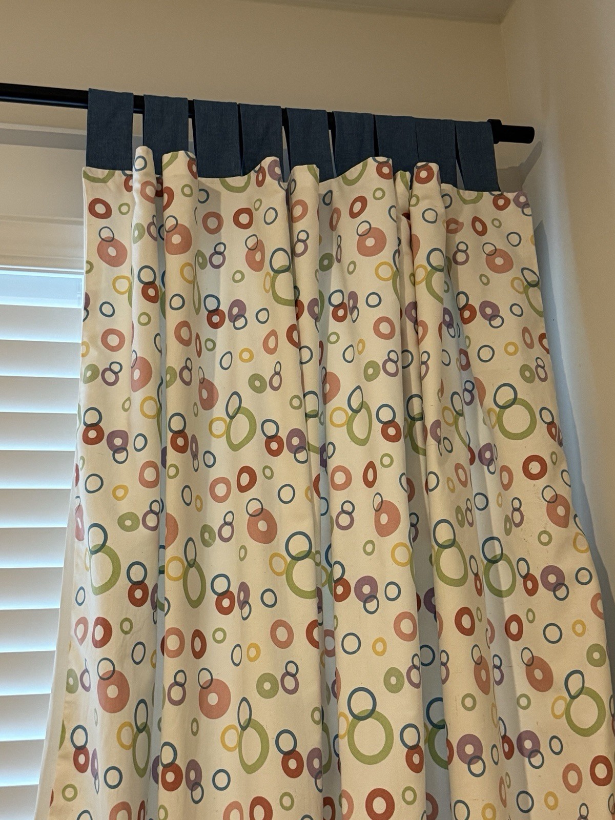 Custom Made Lined Tab Top Window Panels (2) 72Wx68L Colorful