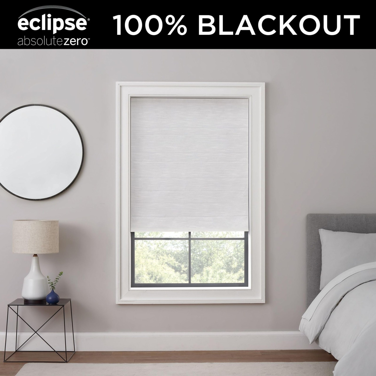 Eclipse Rozel 100% Blackout Roman Shade 33×64 in Cordless White