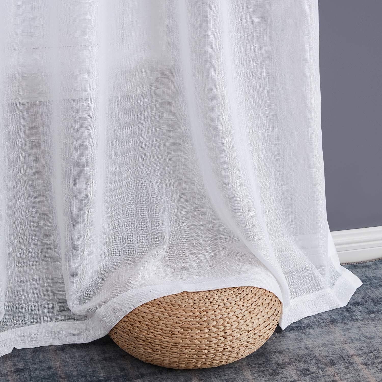 HLC.ME FAUX LINEN SEMI SHEER LIGHT FILTERING GROMMET CURTAIN PANEL 100″W X 84″L