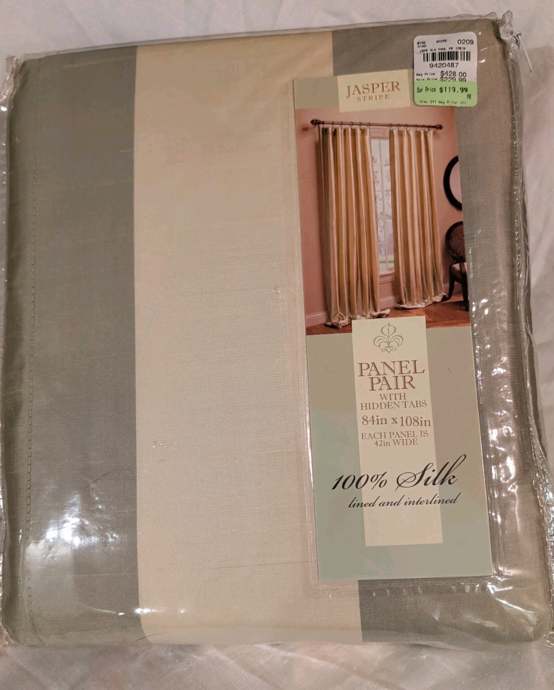New Jasper 100% Silk Lined And Interlined Pair Drapery Panels Size 84 ” X 108 “