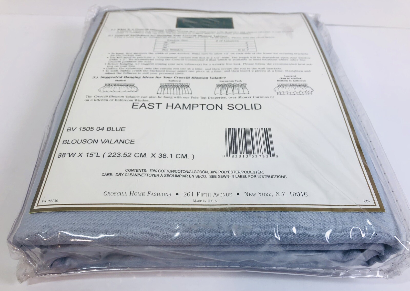 CROSCILL Blouson Valance 88”W X 15”L – BV 1505 04 Blue – EAST HAMPTON SOLID