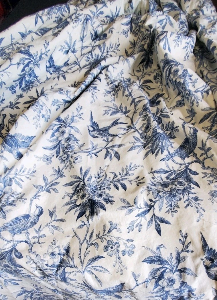 Custom Made Pinch Pleated Lined Drapes Blue/White Birds 2 Panels Ea *18″x 97″*
