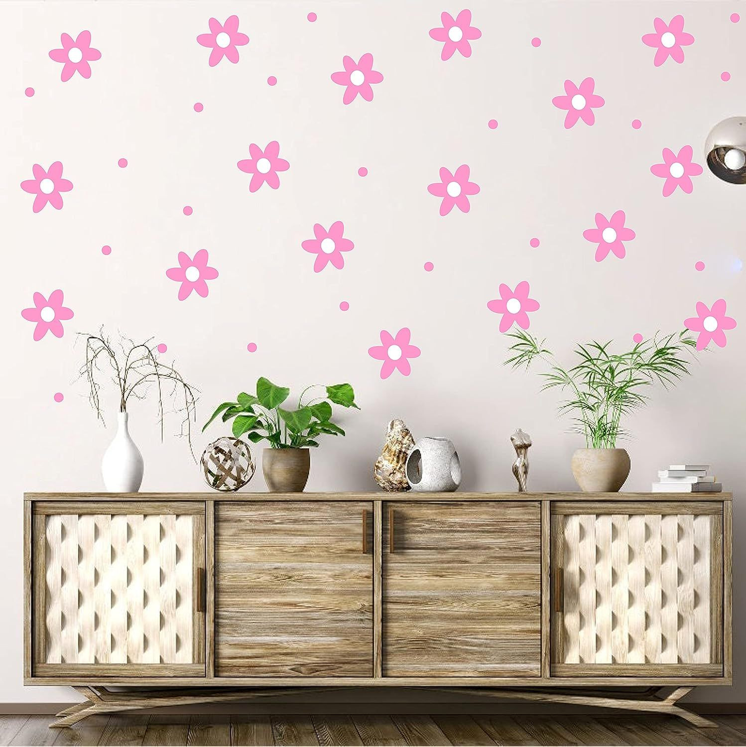 Daisy Flower with dots Wall Decals Nursery Decal Living design 1, Pink,white