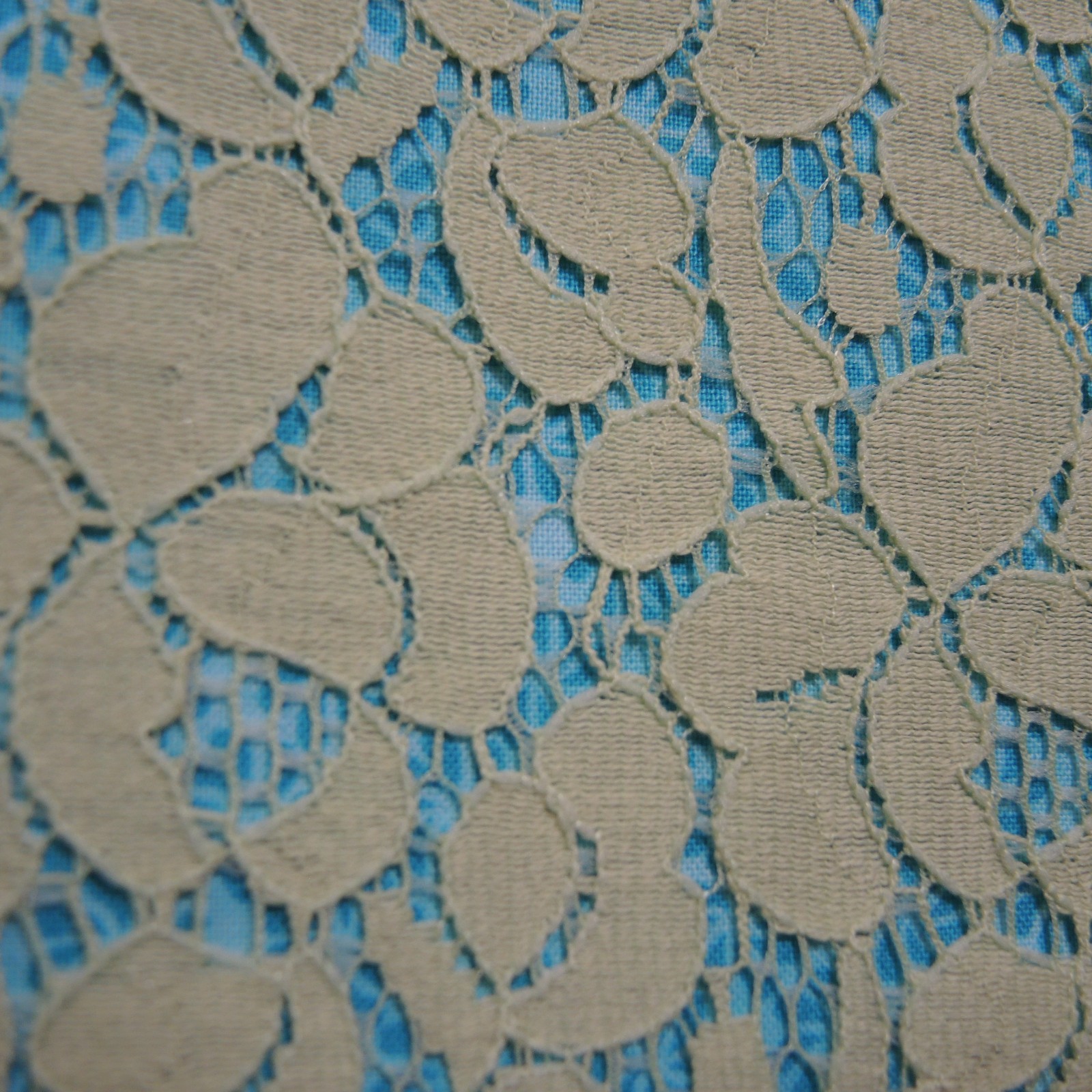 Set of 2 Curtain Panels Rod Pocket Green Lace Over Bright Blue 20.5″ W x 53.5″ L