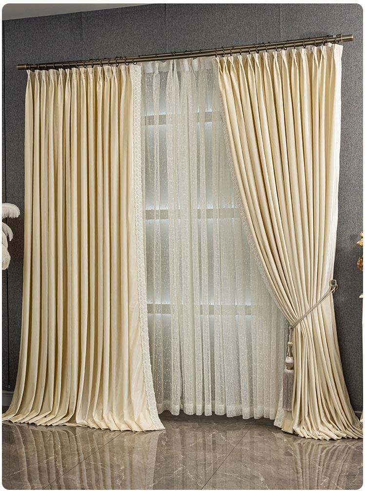 costom beige American lace cloth flannel window blackout curtain tulle M1849