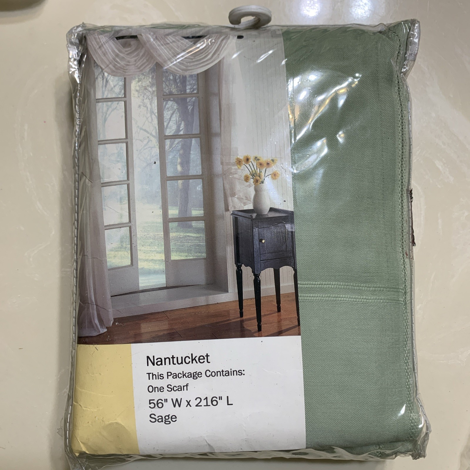 Sage Green Sheer Scarf Valances 56”Wx 216” Extra Long, Window Scarf Curtain New