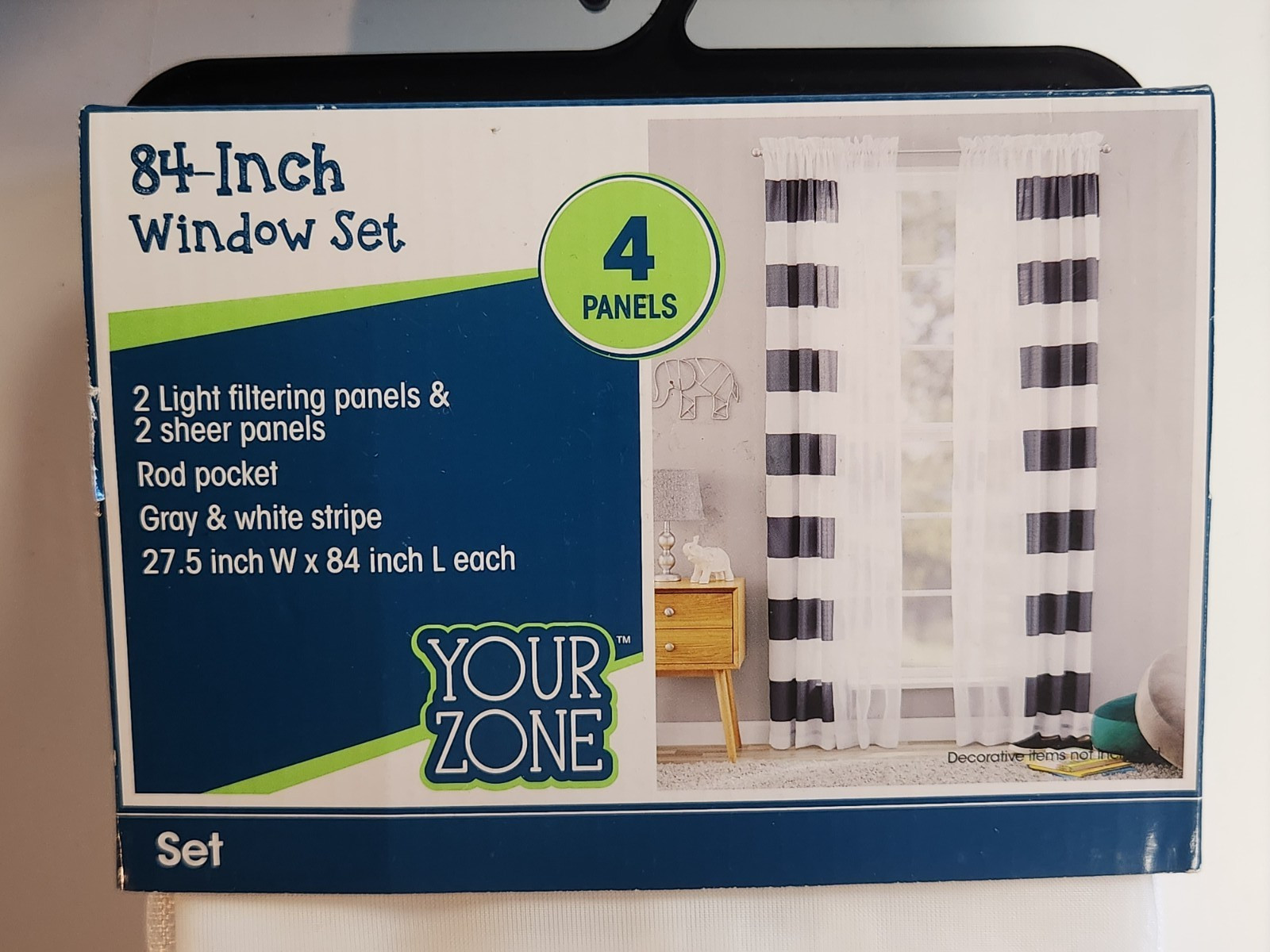 4 Panels Your Zone 84-Inch Window Curtain Set Gray & White