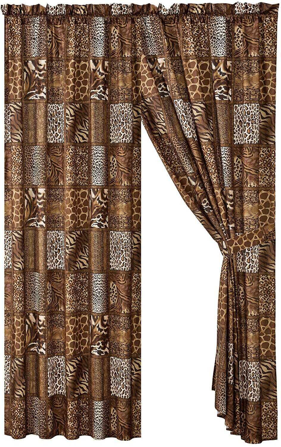 4 pc Brown Patchwork Jungle Safari Animal Window Curtains Panels Drapes 84 in L