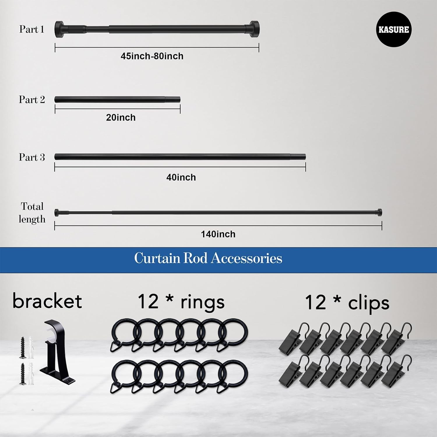 Heavy Duty Tension Curtain Rod No Drilling 43 to 140 Inch (3.5 43-140IN
