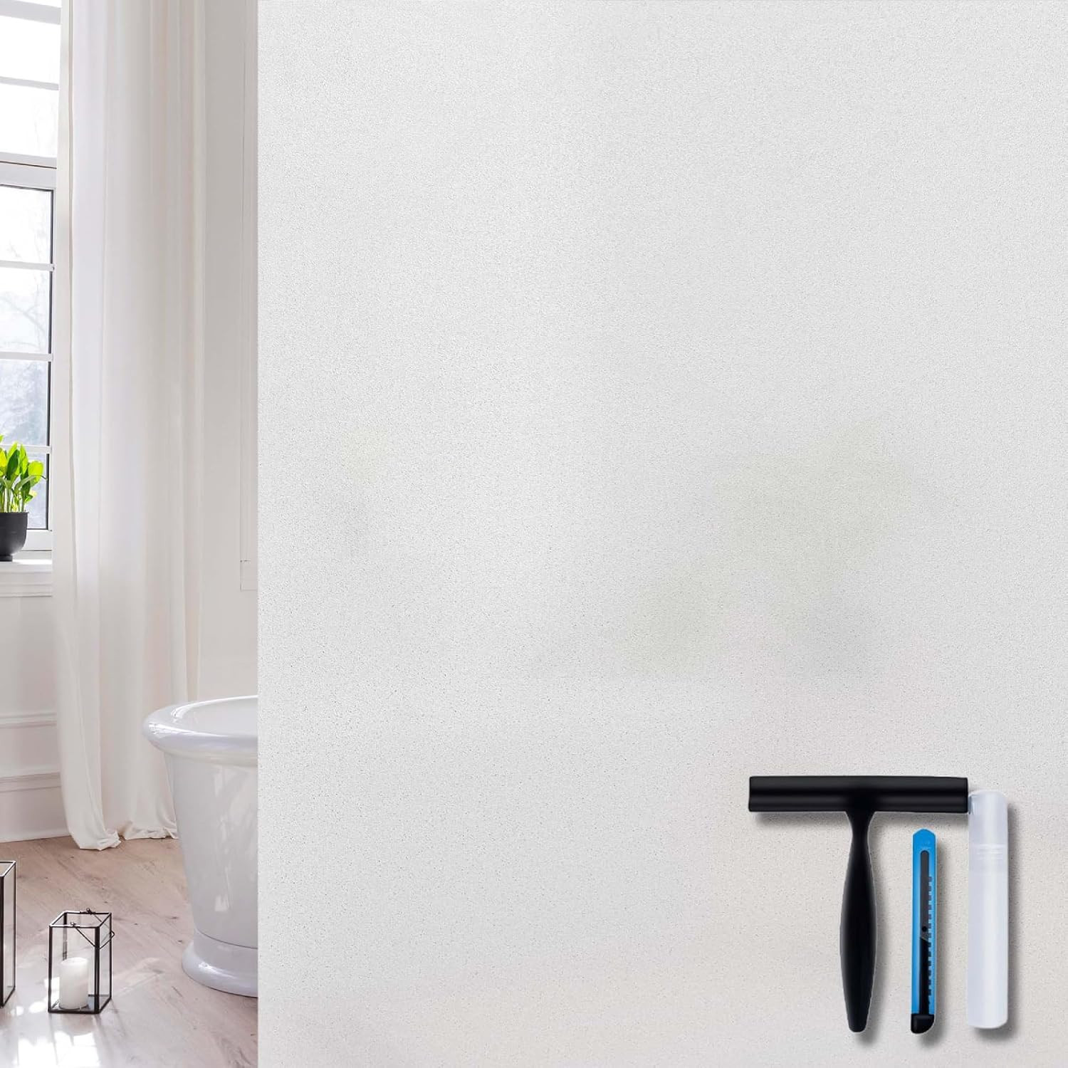 Frosted Glass Window Privacy Film with Installation Tools, Removable