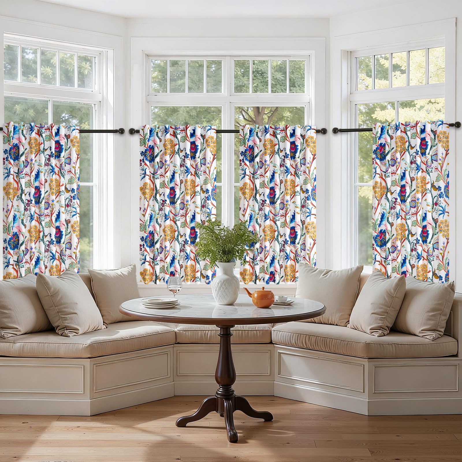 36 Inch Cafe Small Window Back Tabs Treatment Spring Butterfly Farmhouse Kitc…